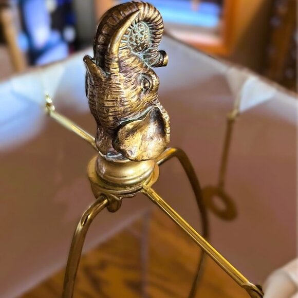 VINTAGE Elephant Table Lamp Gold Pewter Brushed tones square lampshade 25" high - Picture 8 of 12